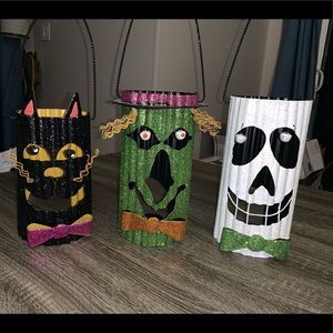 3 Halloween Lanterns Votive Ghost Cat Witch Candle
